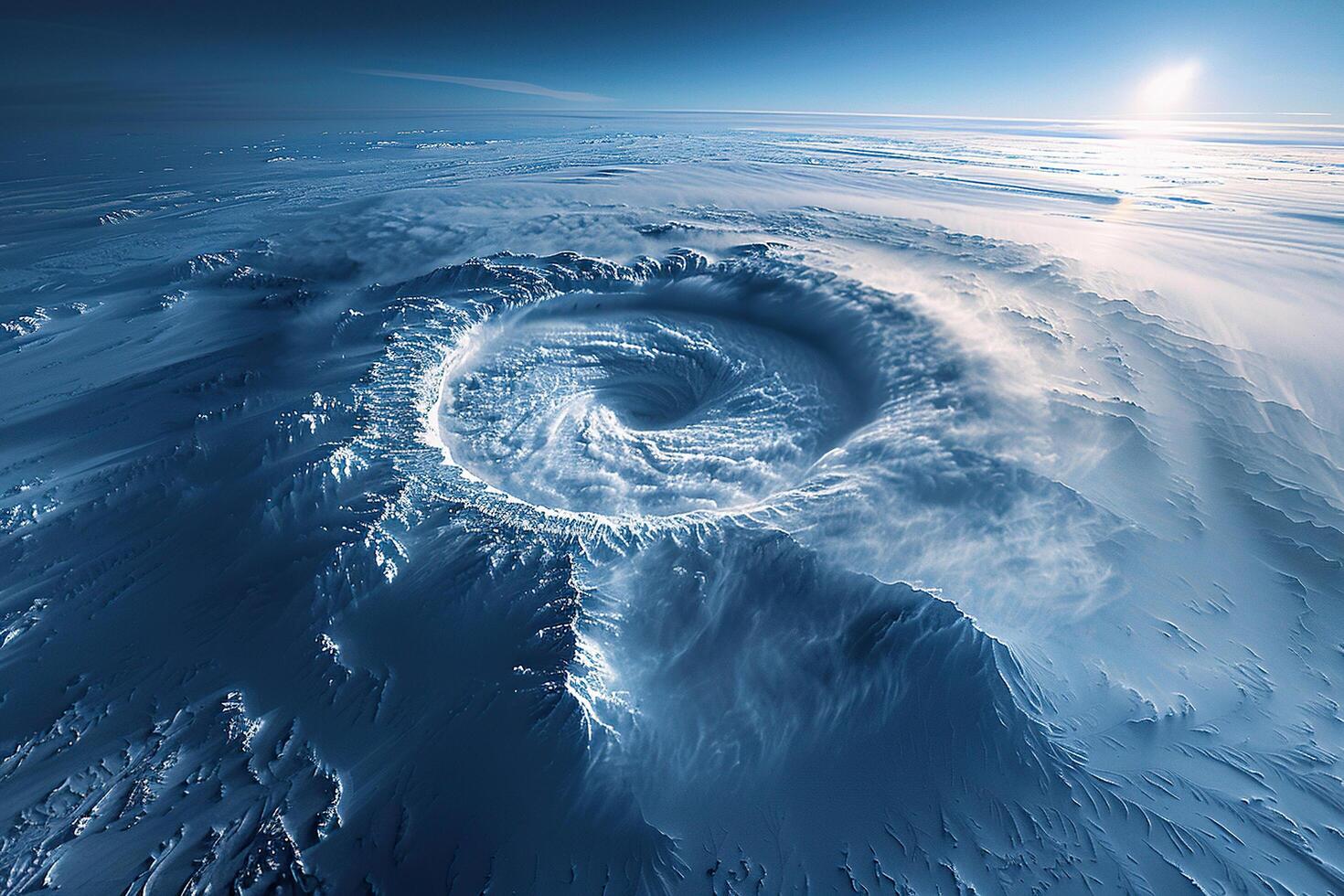 Top view of the formation of the anticyclone. Hurricane or tornado funnel. Generated by artificial intelligence photo