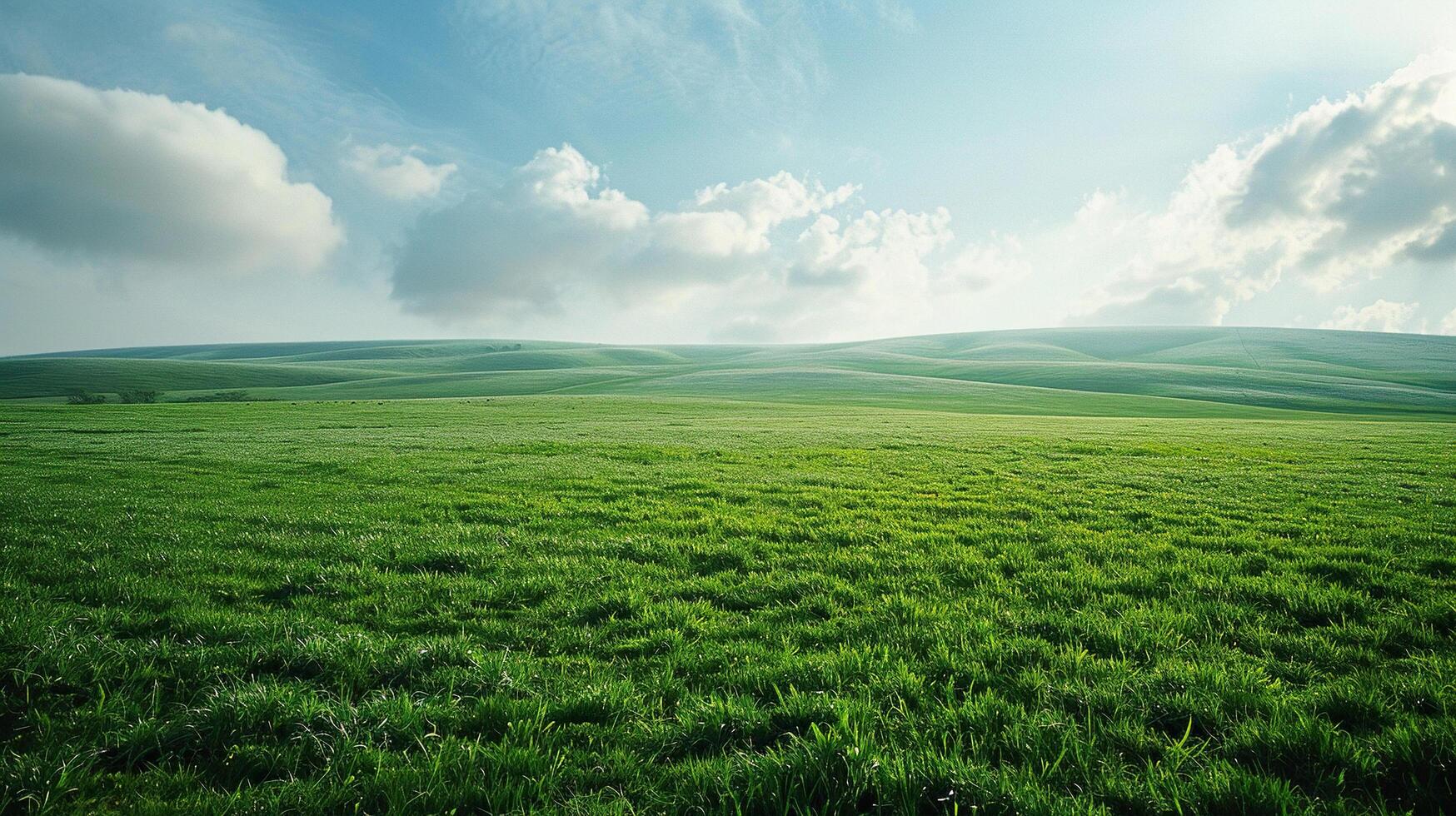 Splendid aerial photography of green wavy field in sunny day. Artistic wallpaper. Beauty of earth. photo