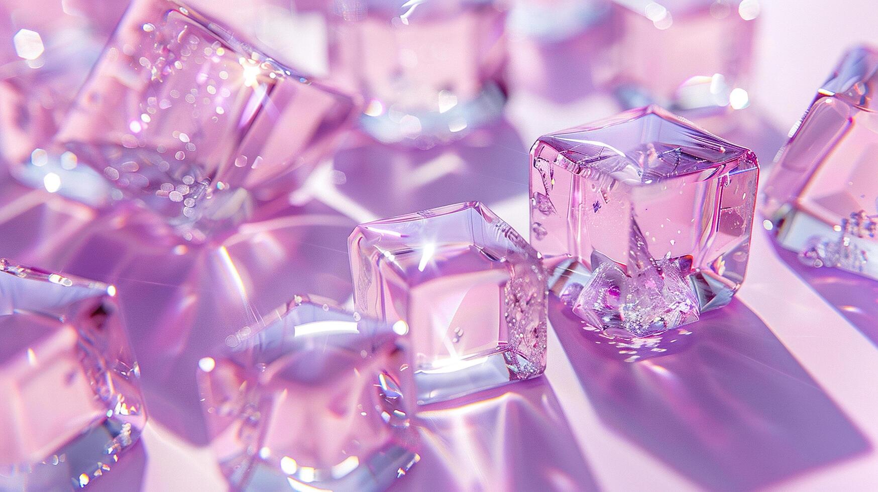Rainbow crystal cubes or blocks on purple abstract background, glass refraction effect. Generated by artificial intelligence photo