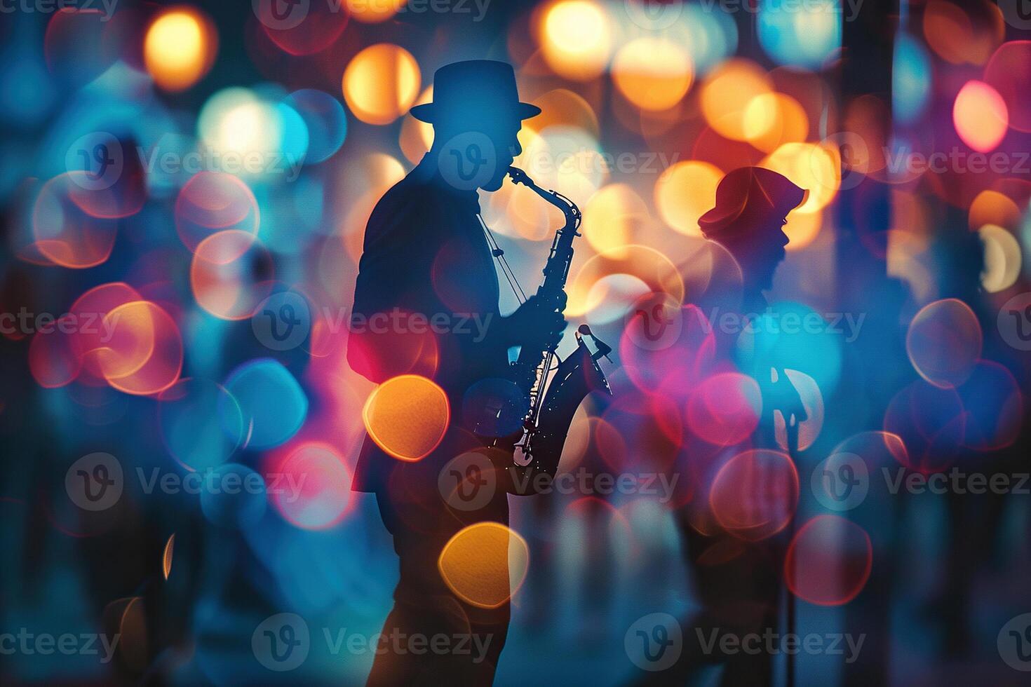 World jazz festival. Saxophone, a musical instrument played by saxophonists against a blurred background. photo
