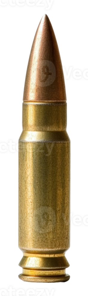 Close-up of a metallic bullet, cut out - stock . png