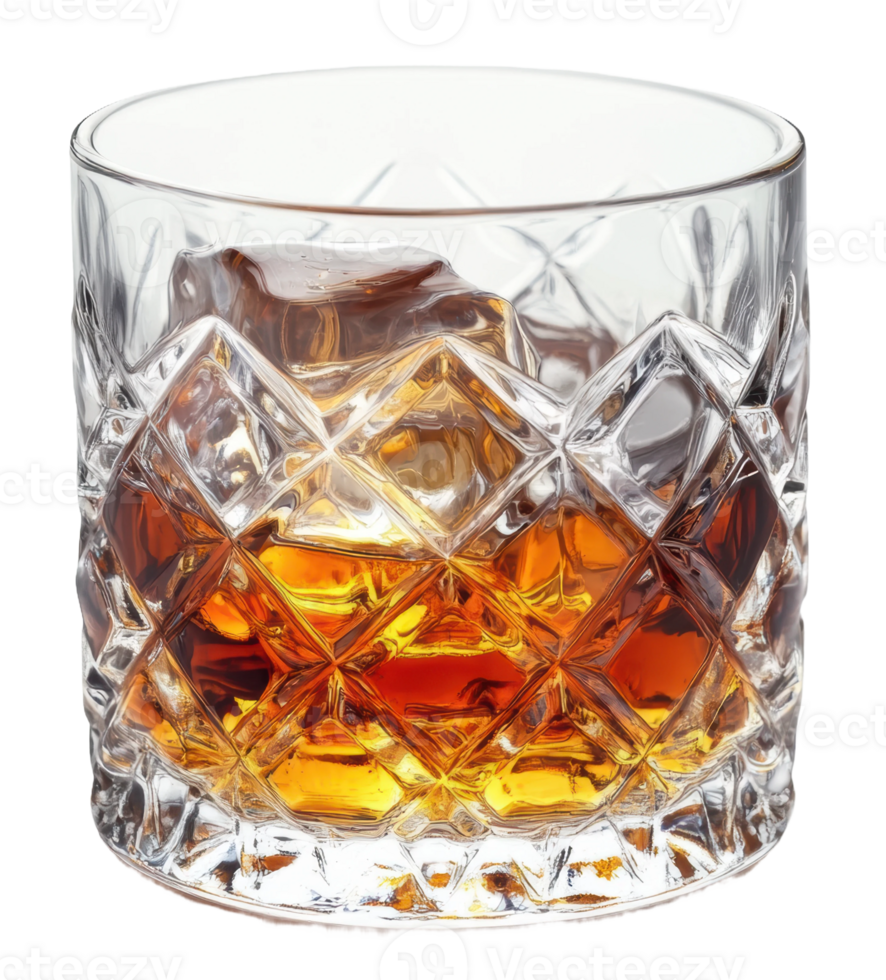 Glass of whiskey with ice, cut out - stock . png