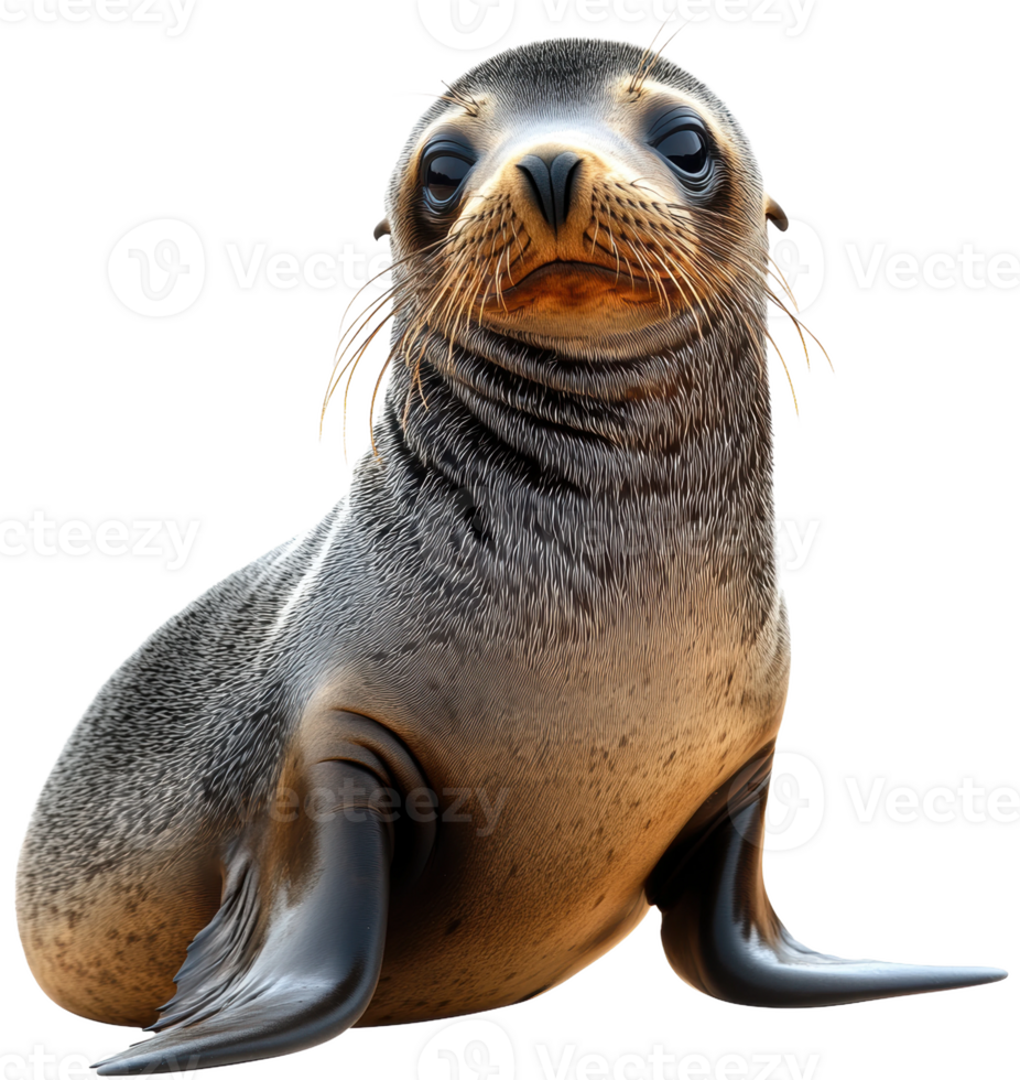 Seal resting on a rocky shore in sunlight, cut out - stock . png