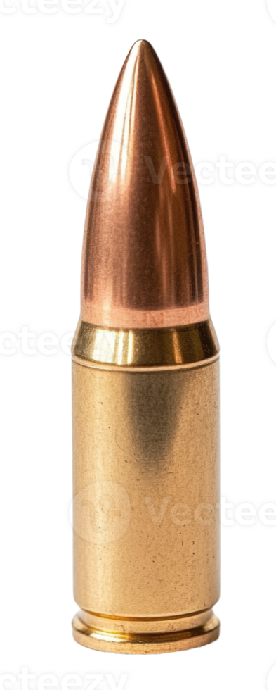 Bullet casing with a copper-tipped projectile, cut out - stock . png