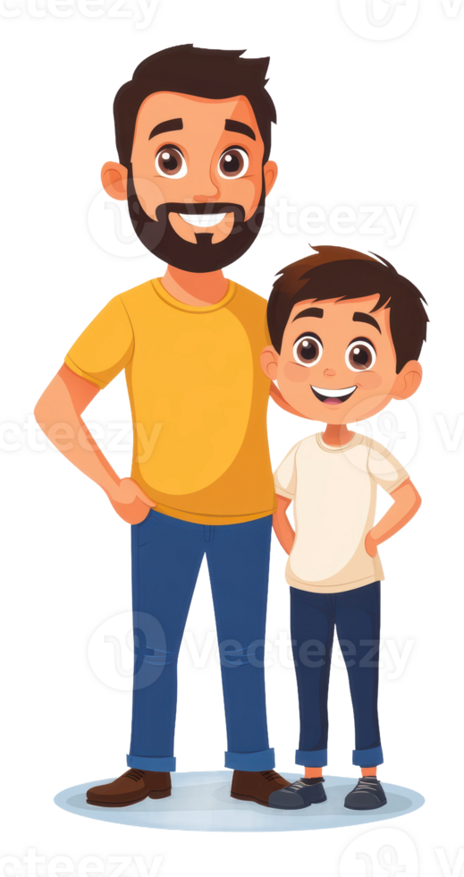 Father and son smiling together in a cartoon style, cut out - stock . png