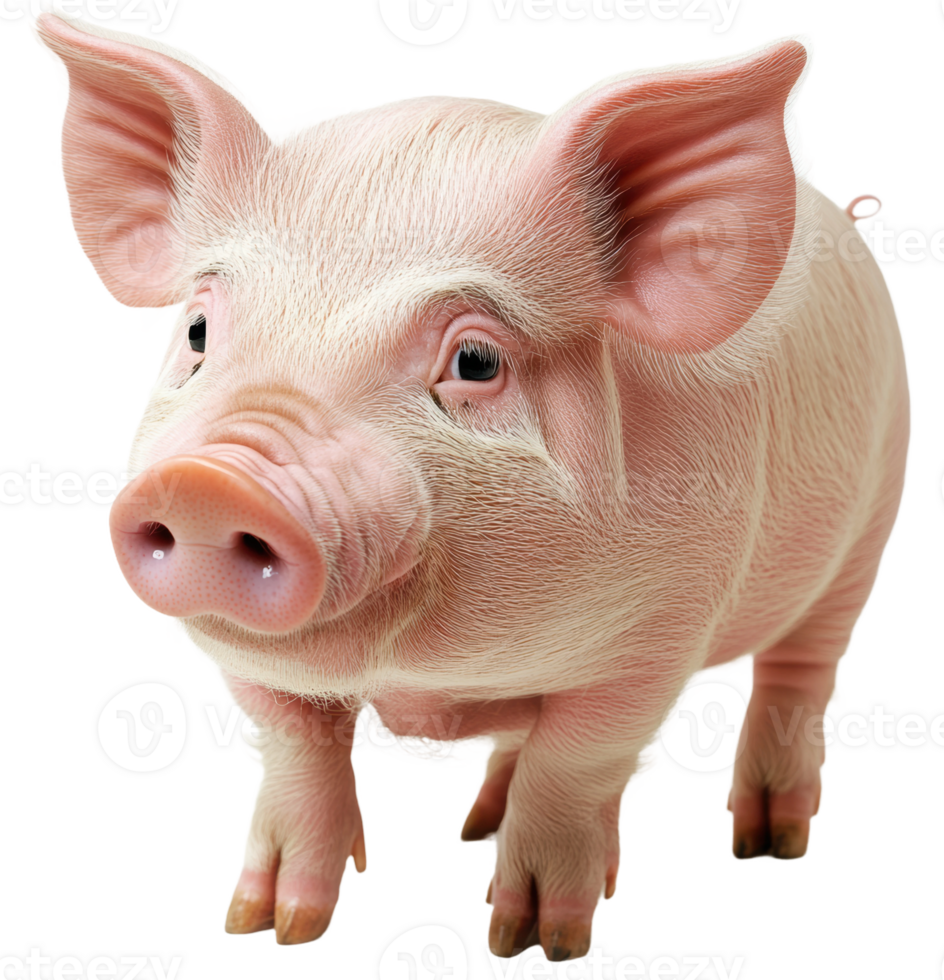 Close-up of a cute piglet standing on soft ground, cut out - stock . png