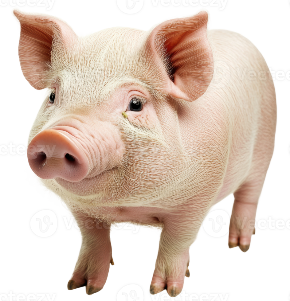 Cute pig standing on a farm during daylight, cut out - stock . png