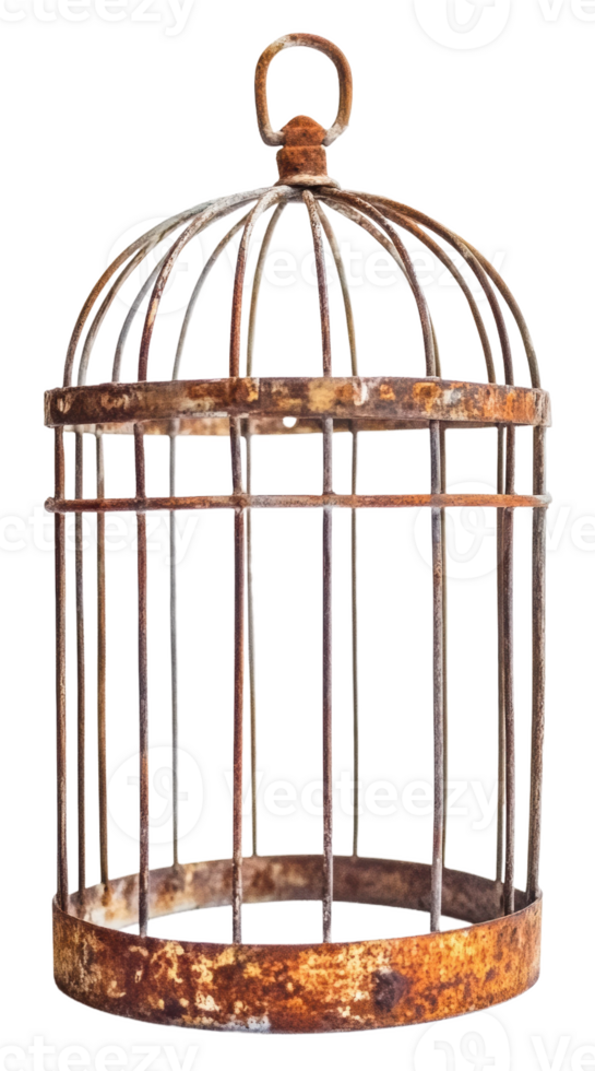 Rusty vintage birdcage with open design, cut out - stock . png