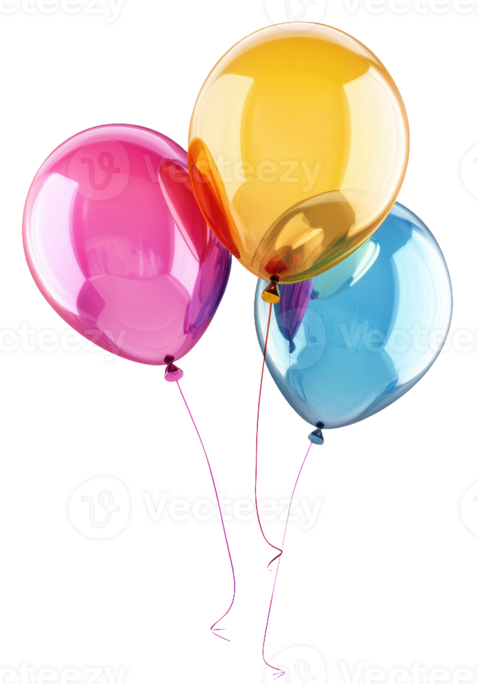 Colorful balloons floating in bright air, cut out - stock . png