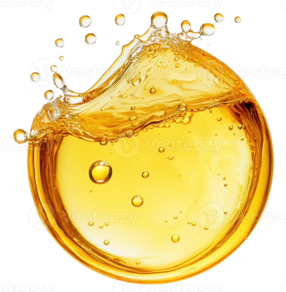 Golden liquid splash in a circular shape, cut out - stock . png