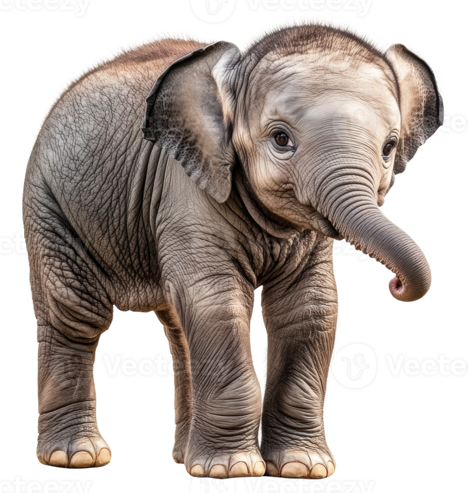 Baby elephant standing in a playful stance, cut out - stock . png