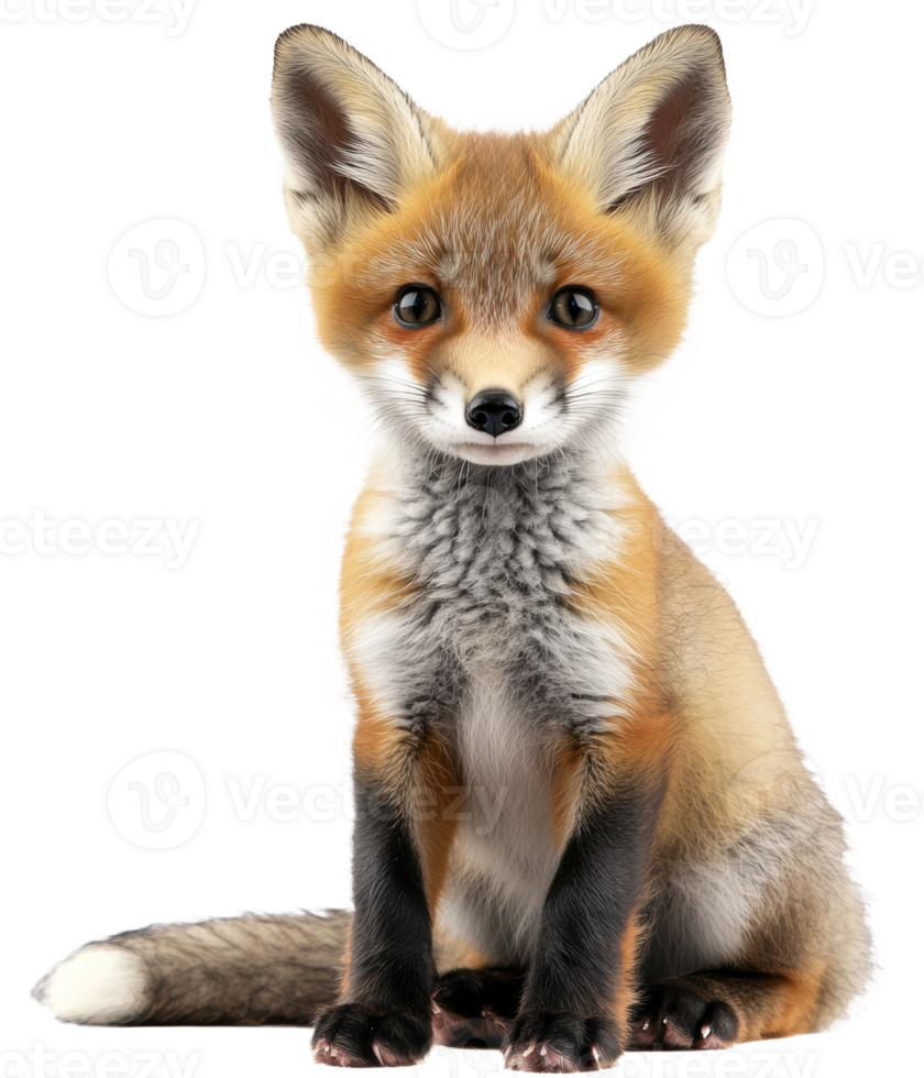 Young fox sitting on a plain background, cut out - stock . png