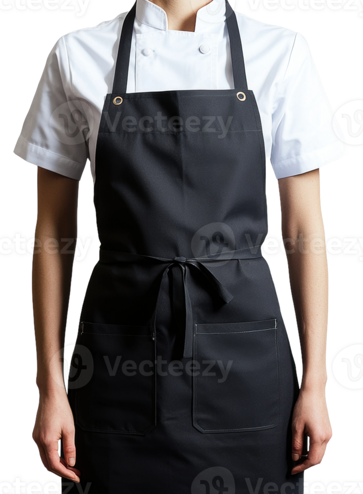 Black apron worn by a chef in a kitchen, cut out - stock . png