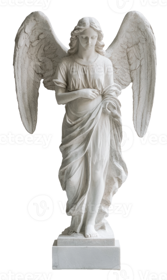 Angel statue with wings in a serene pose, cut out - stock . png