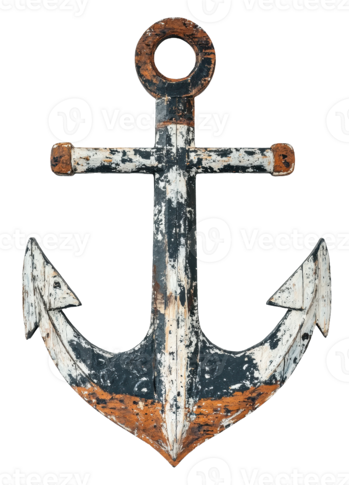 Vintage styled anchor in distressed colors, cut out - stock . png