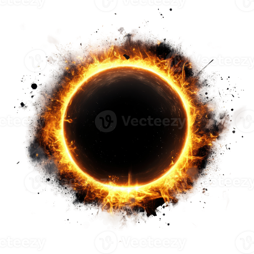 Stunning solar eclipse with fiery corona effect, cut out - stock . png