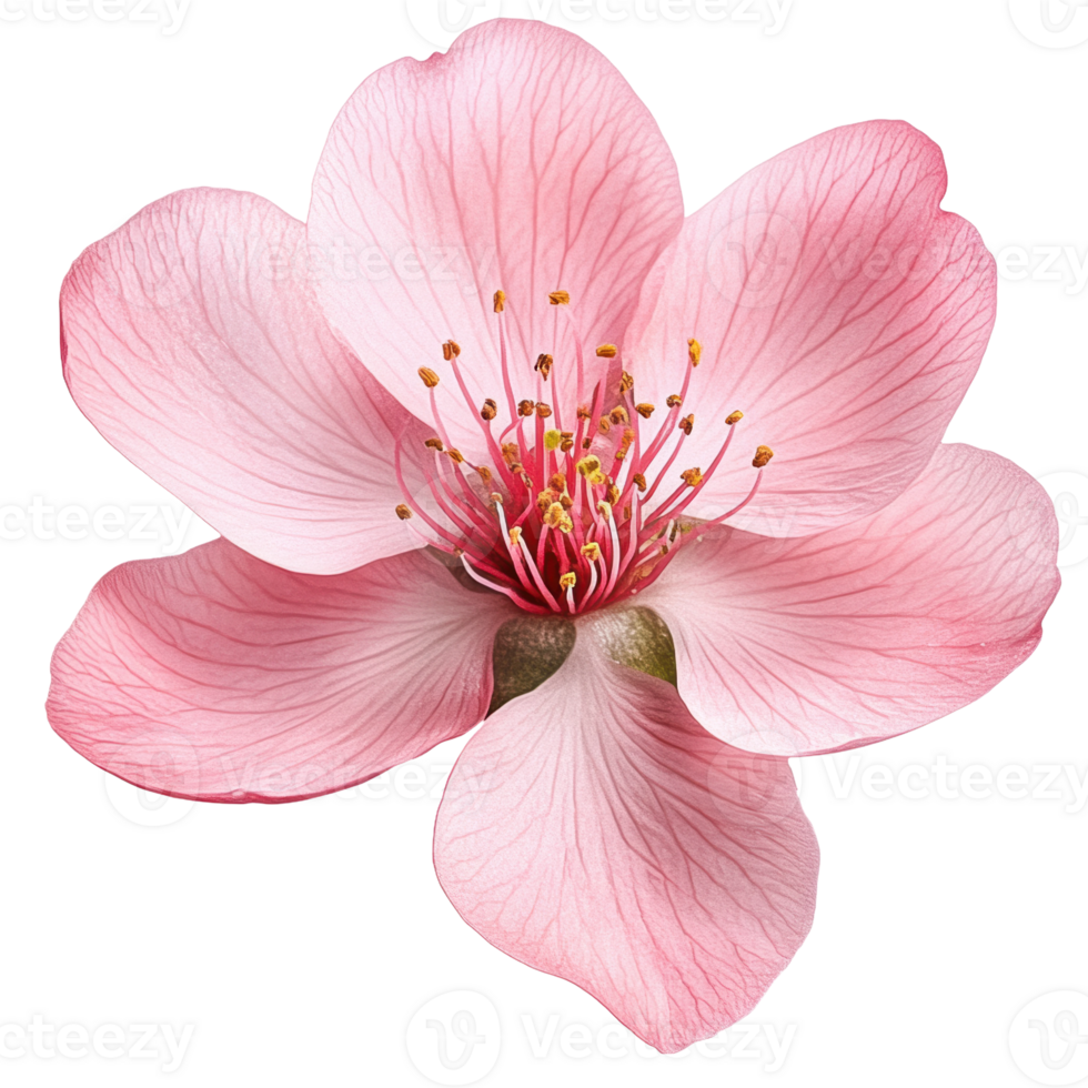 Pink cherry blossom in full bloom during spring, cut out - stock . png