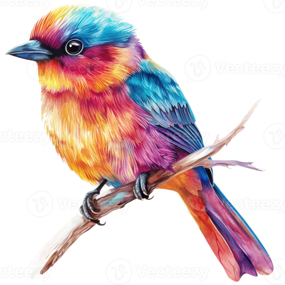 Colorful bird perched on a branch, cut out - stock . png