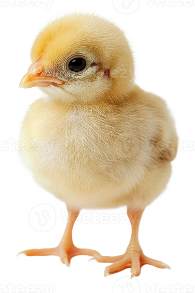Young chick standing alone in a bright setting, cut out - stock . png