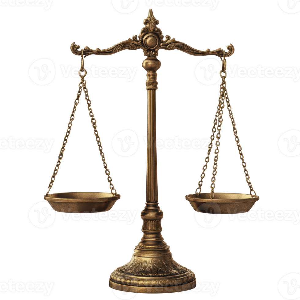 Antique brass scale symbolizing justice and balance in a timeless design png