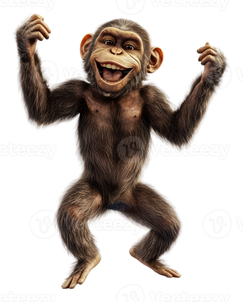 Happy monkey dancing joyfully in a playful pose, cut out - stock . png