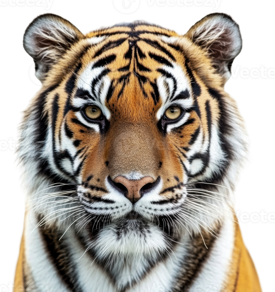 Majestic tiger portrait with captivating gaze, cut out - stock . png