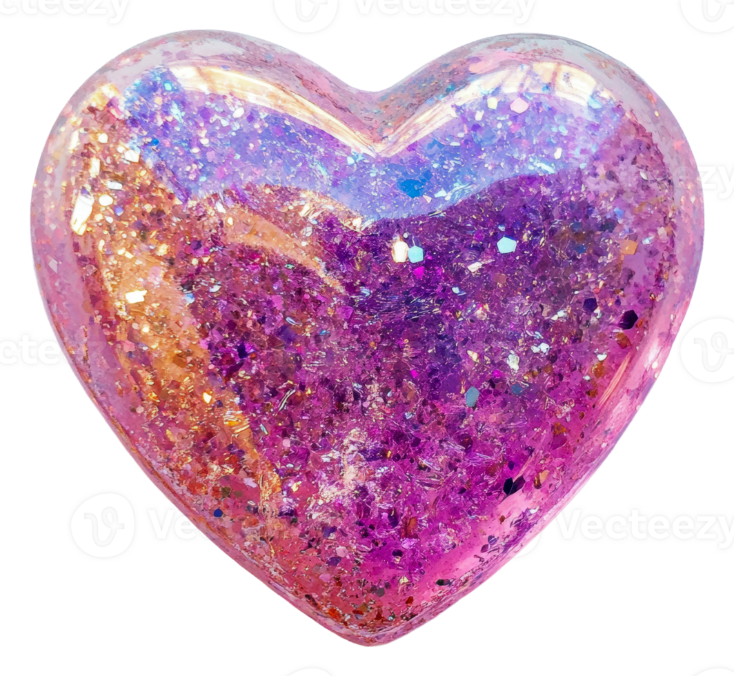 Colorful heart-shaped glitter decoration, cut out - stock . png