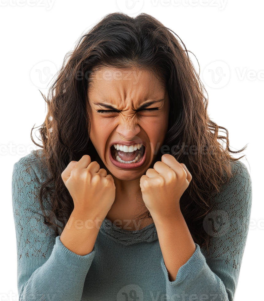 vrouw uitdrukken intens frustratie in studio, besnoeiing uit - voorraad . png