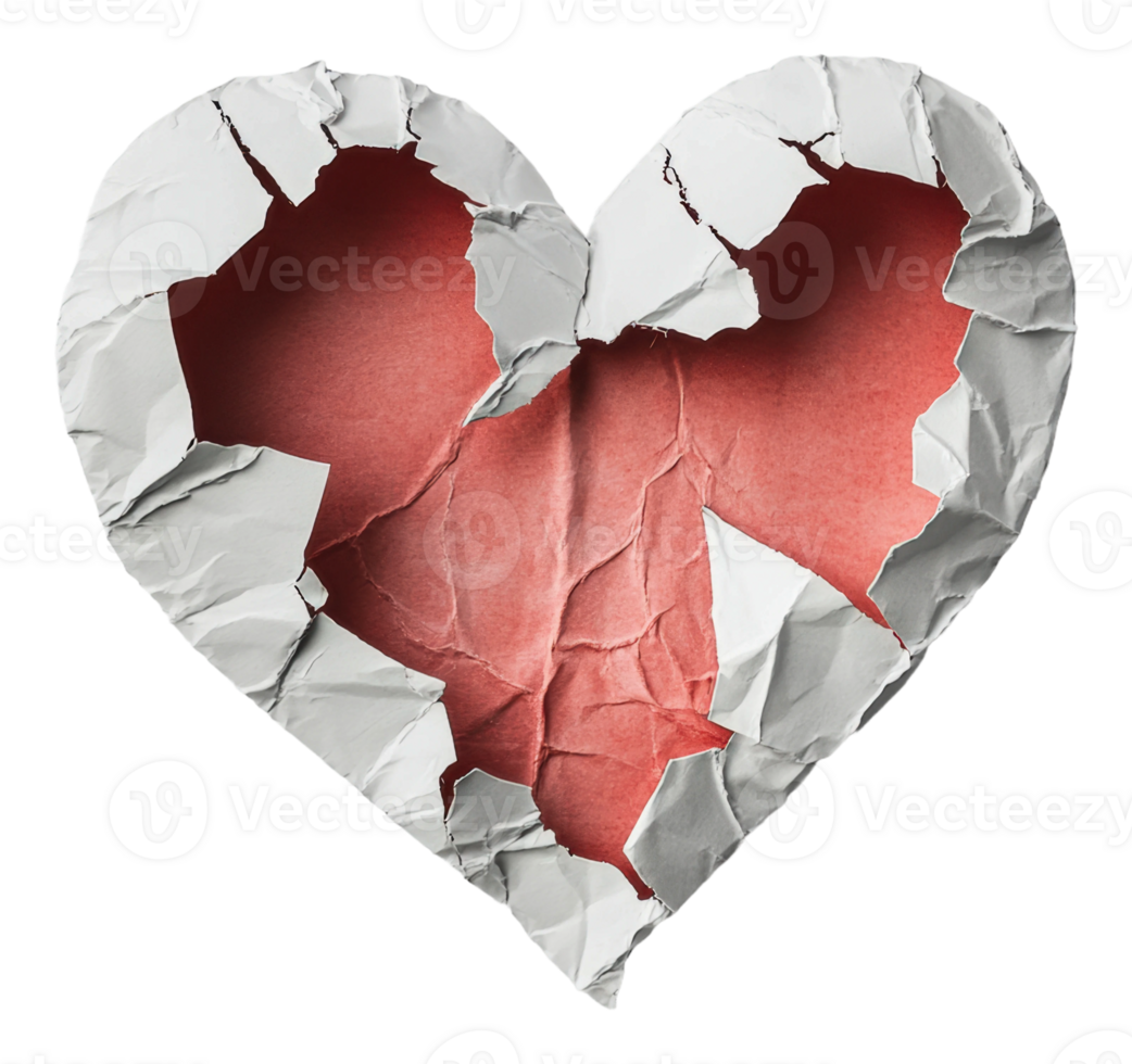 Torn paper heart on a red background, cut out - stock . png