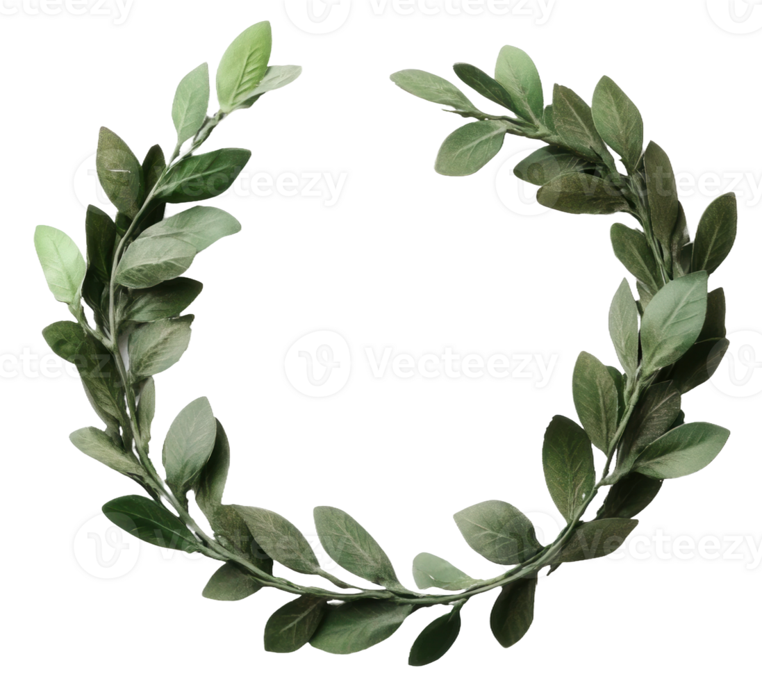 Green leafy wreath for decoration, cut out - stock . png