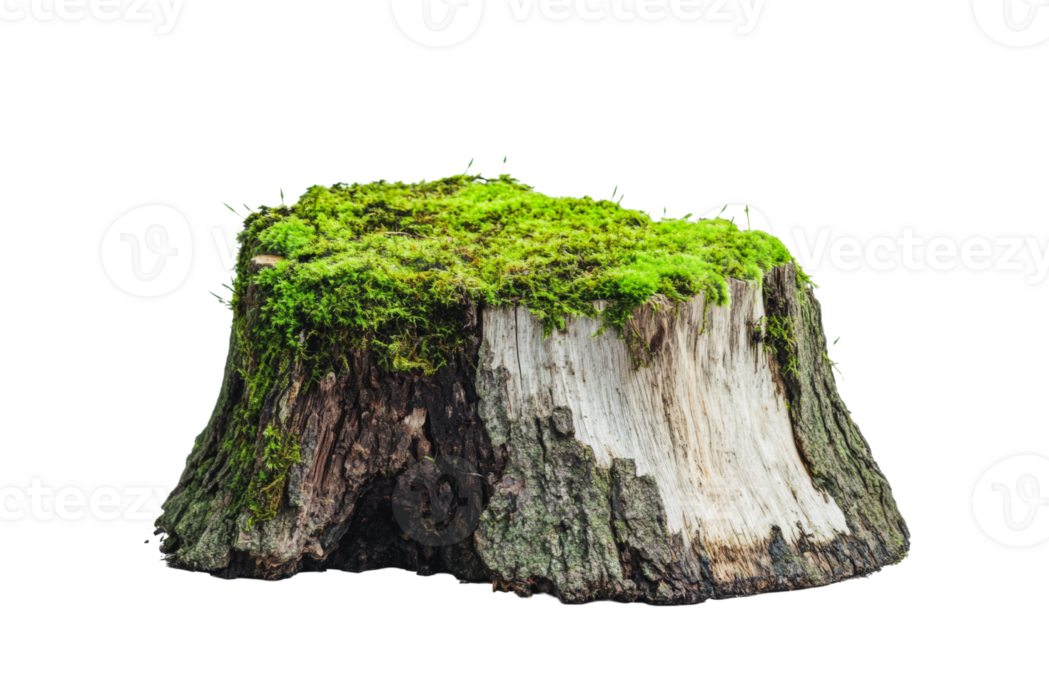 Moss-covered tree stump in a natural setting during daylight png