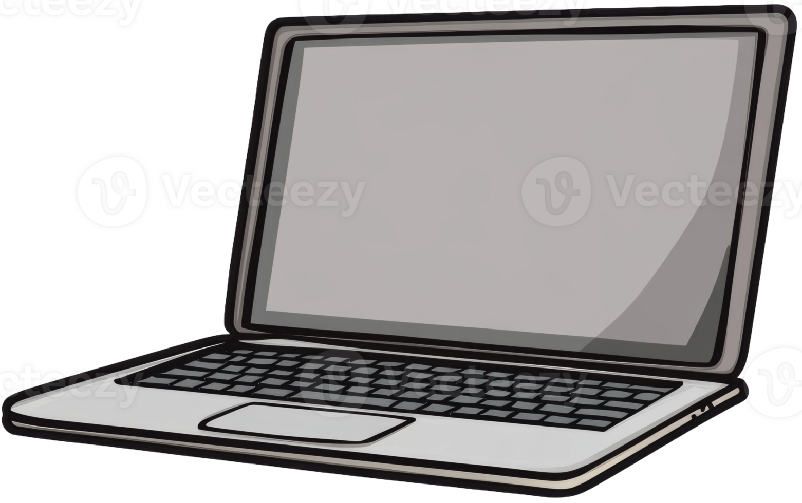 Laptop without screen activity on a simple desk, cut out - stock . png