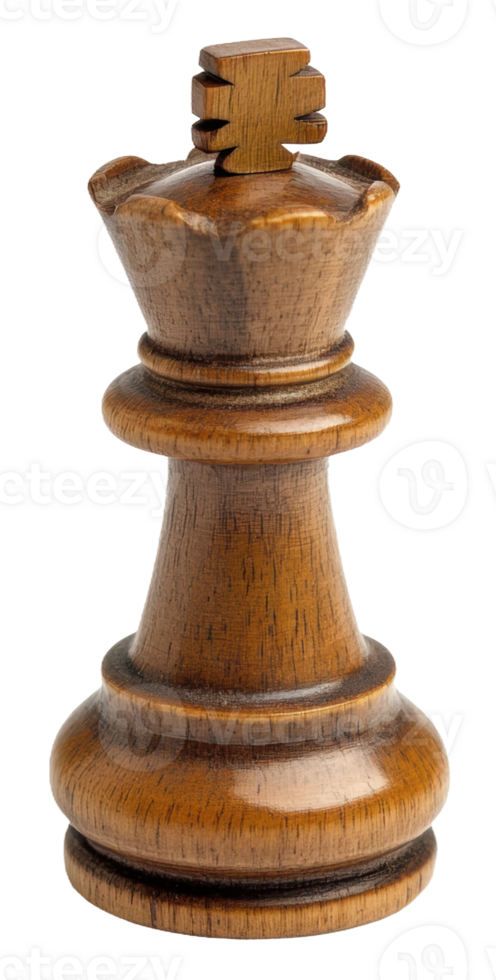 Wooden chess king piece, cut out - stock . png