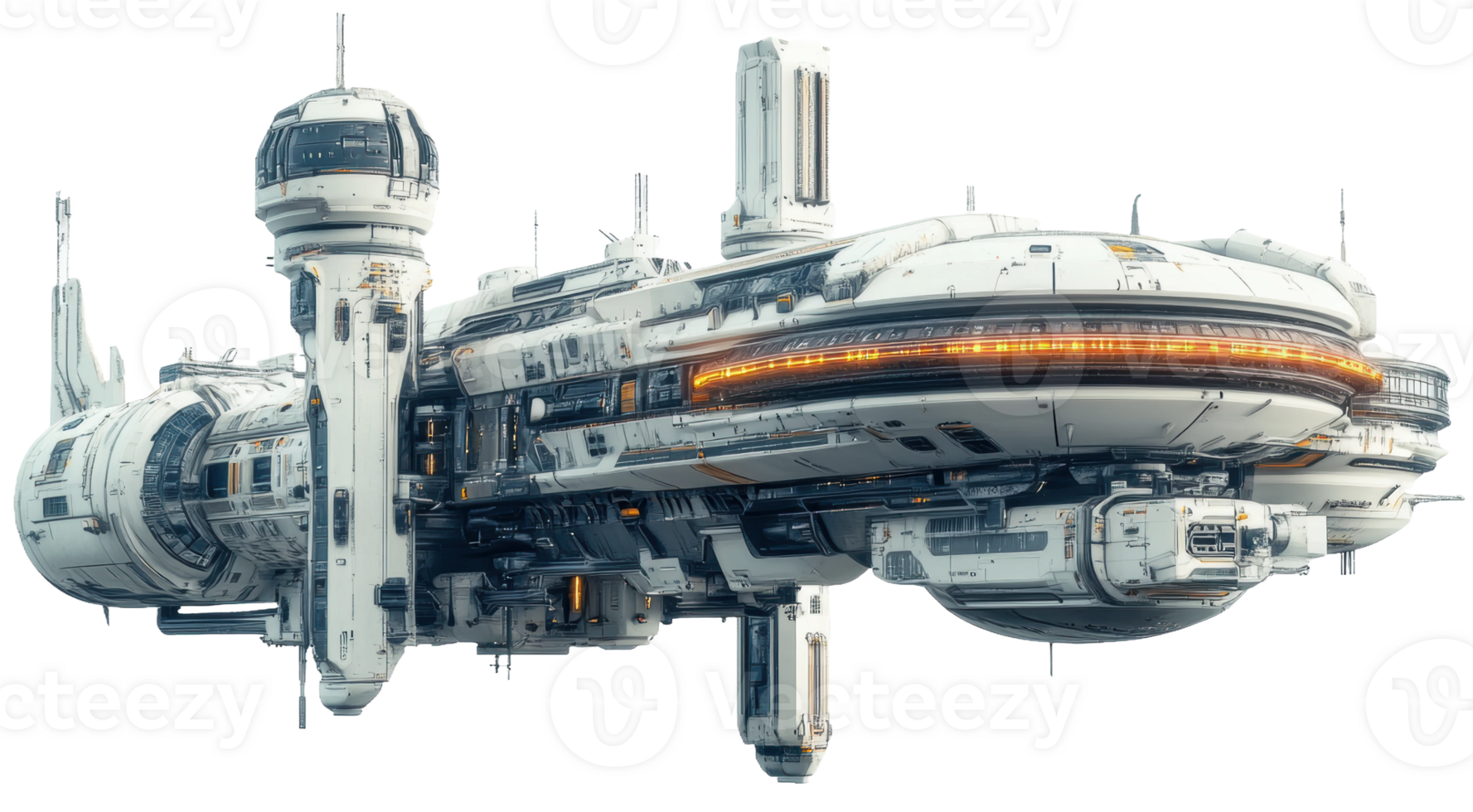 Spacecraft navigating through a distant galaxy, cut out - stock . png