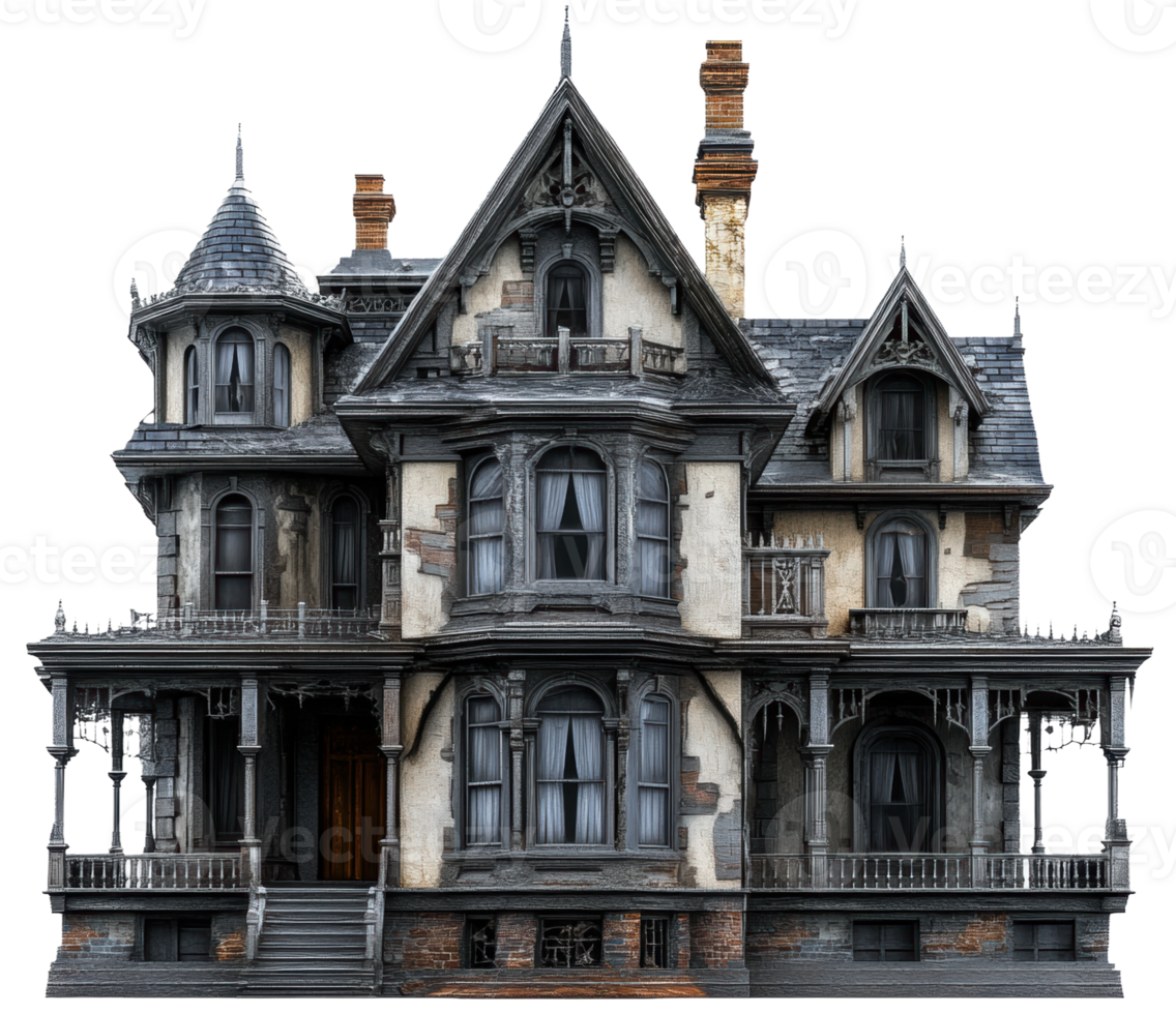 House with detailed architecture at dusk, cut out - stock . png