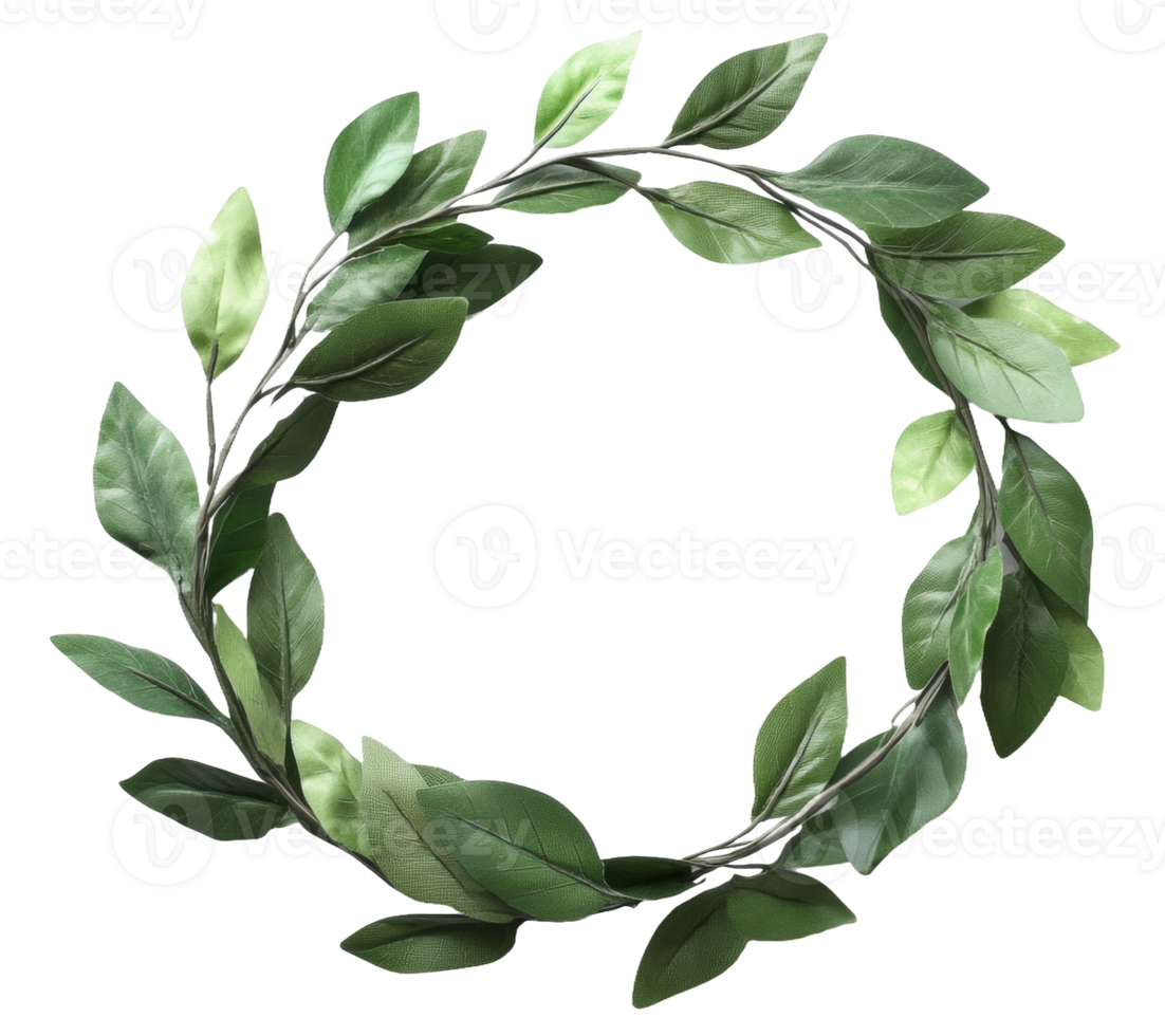Green leaf wreath for home decor use, cut out - stock . png