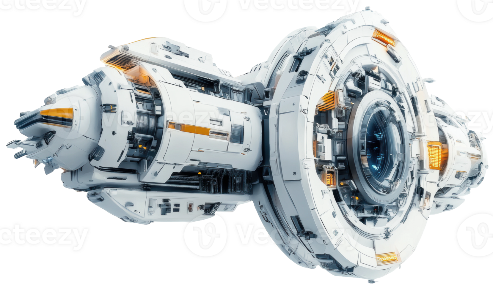 Sleek white futuristic spacecraft design, cut out - stock . png