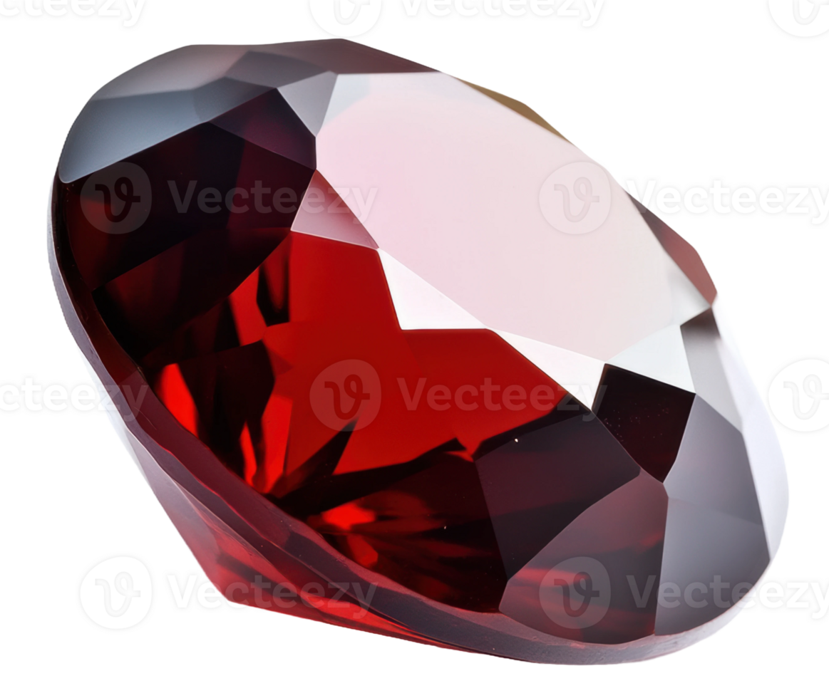 Glittering red gemstone captured in bright light, cut out - stock . png