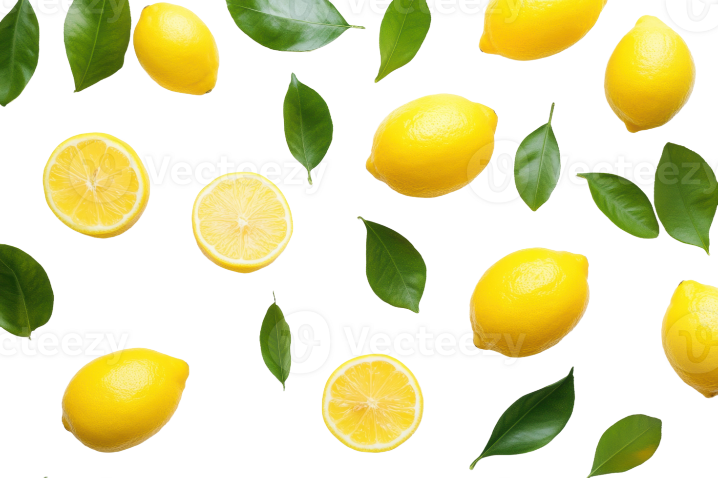 Lemons and leaves, cut out - stock . png