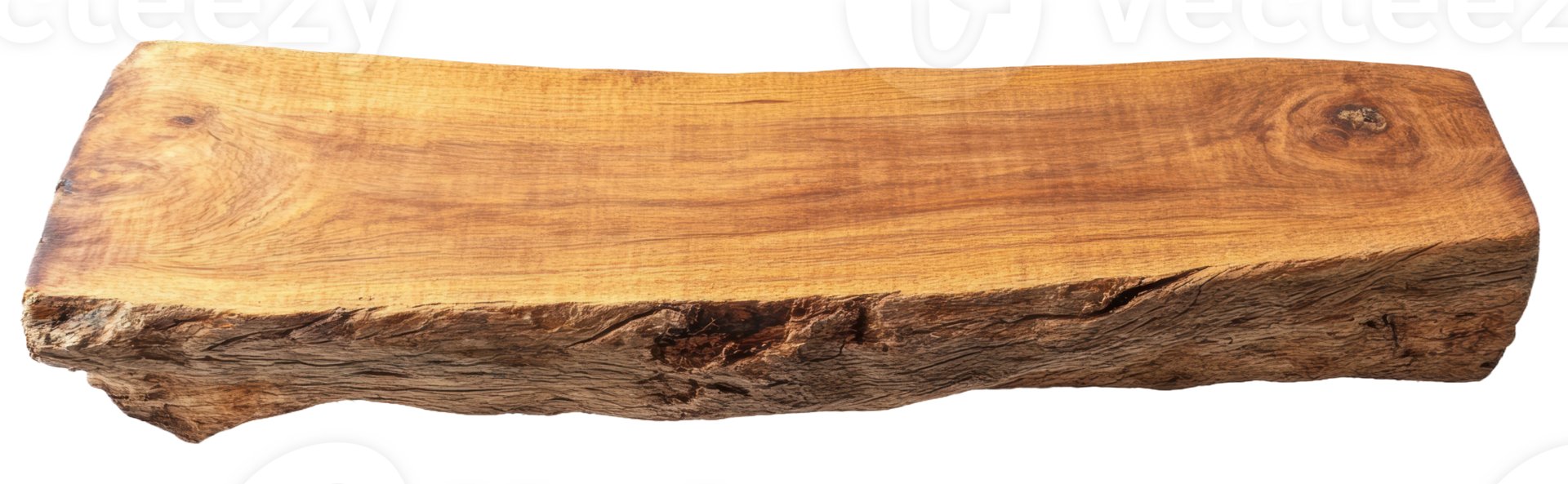 Rustic wooden slab on display with natural edges, cut out - stock . png