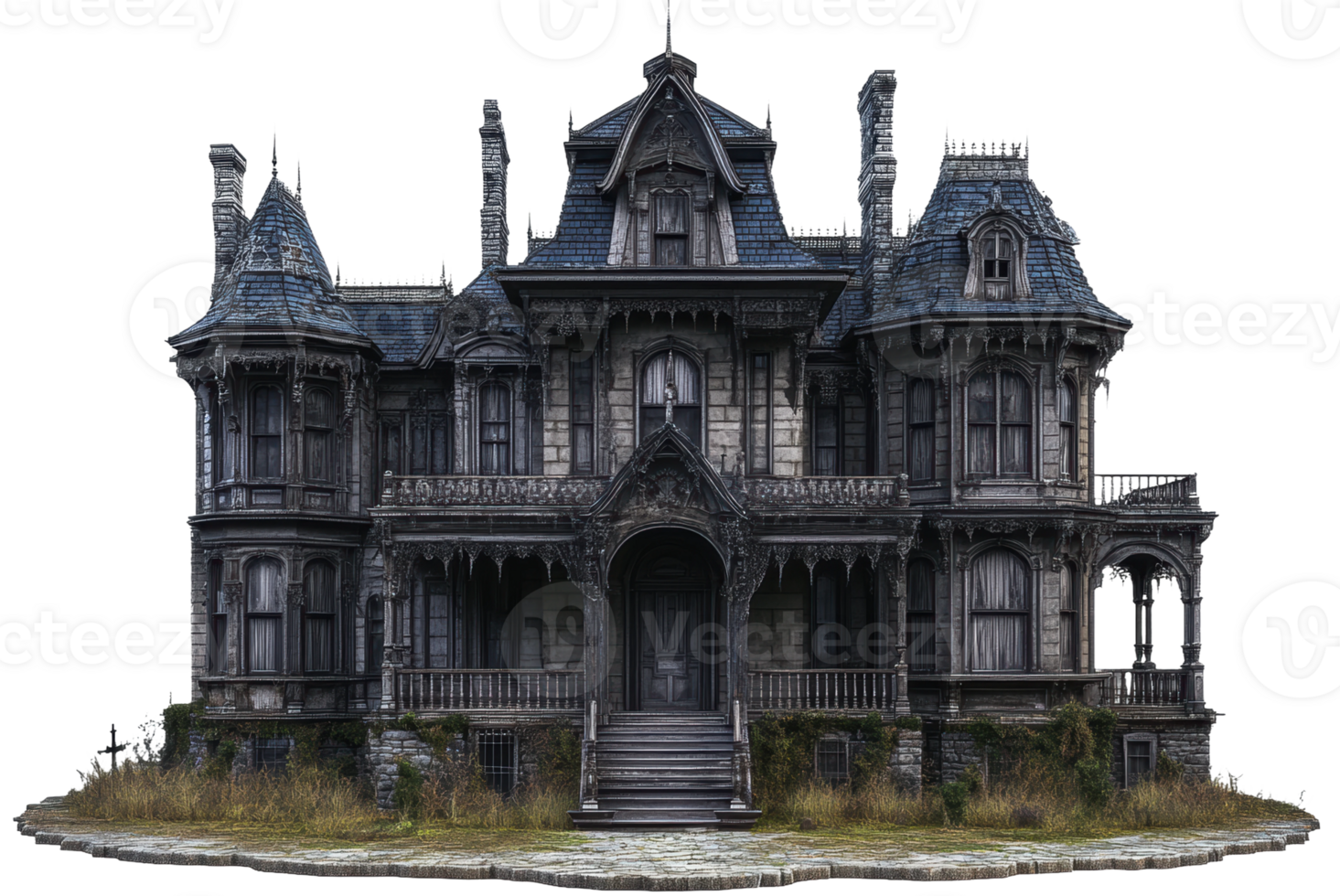 Abandoned house in a barren landscape, cut out - stock . png