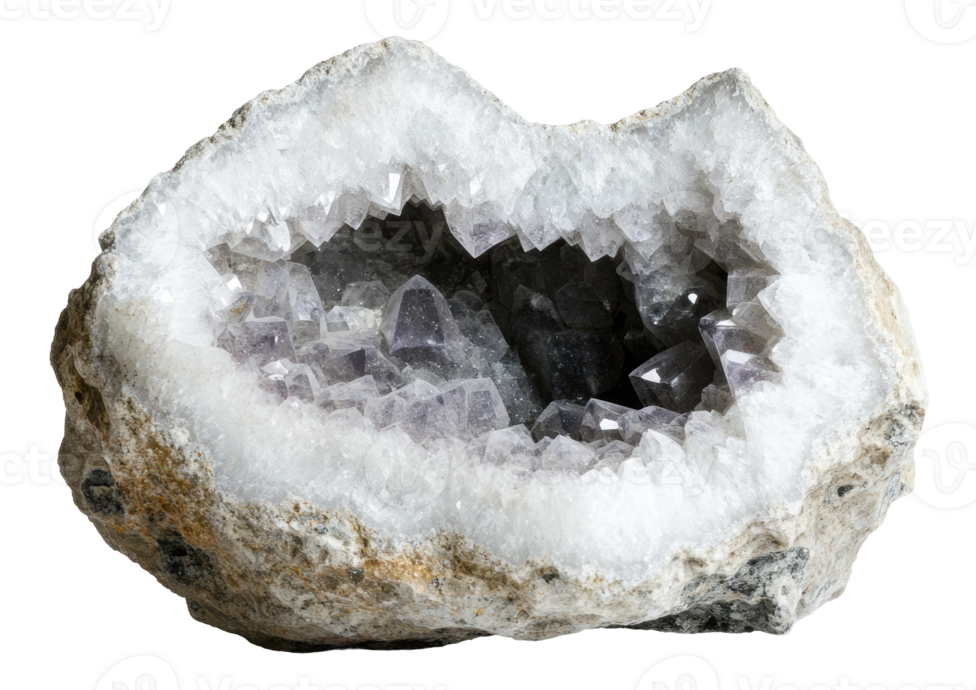 Crystal geode with quartz formations, cut out - stock . png