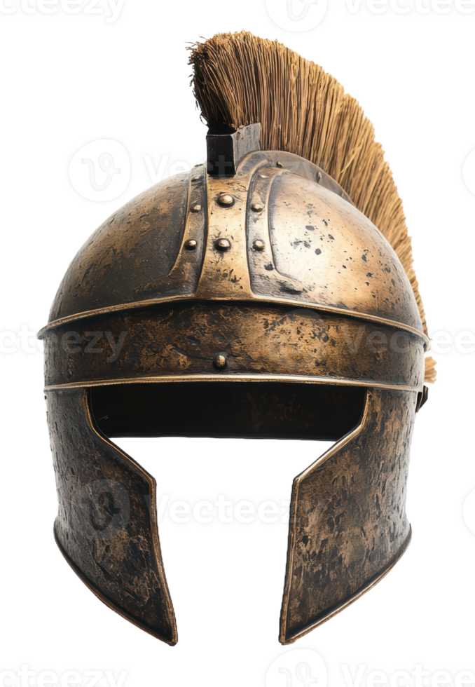 Ancient bronze warrior helmet with crest, cut out - stock . png