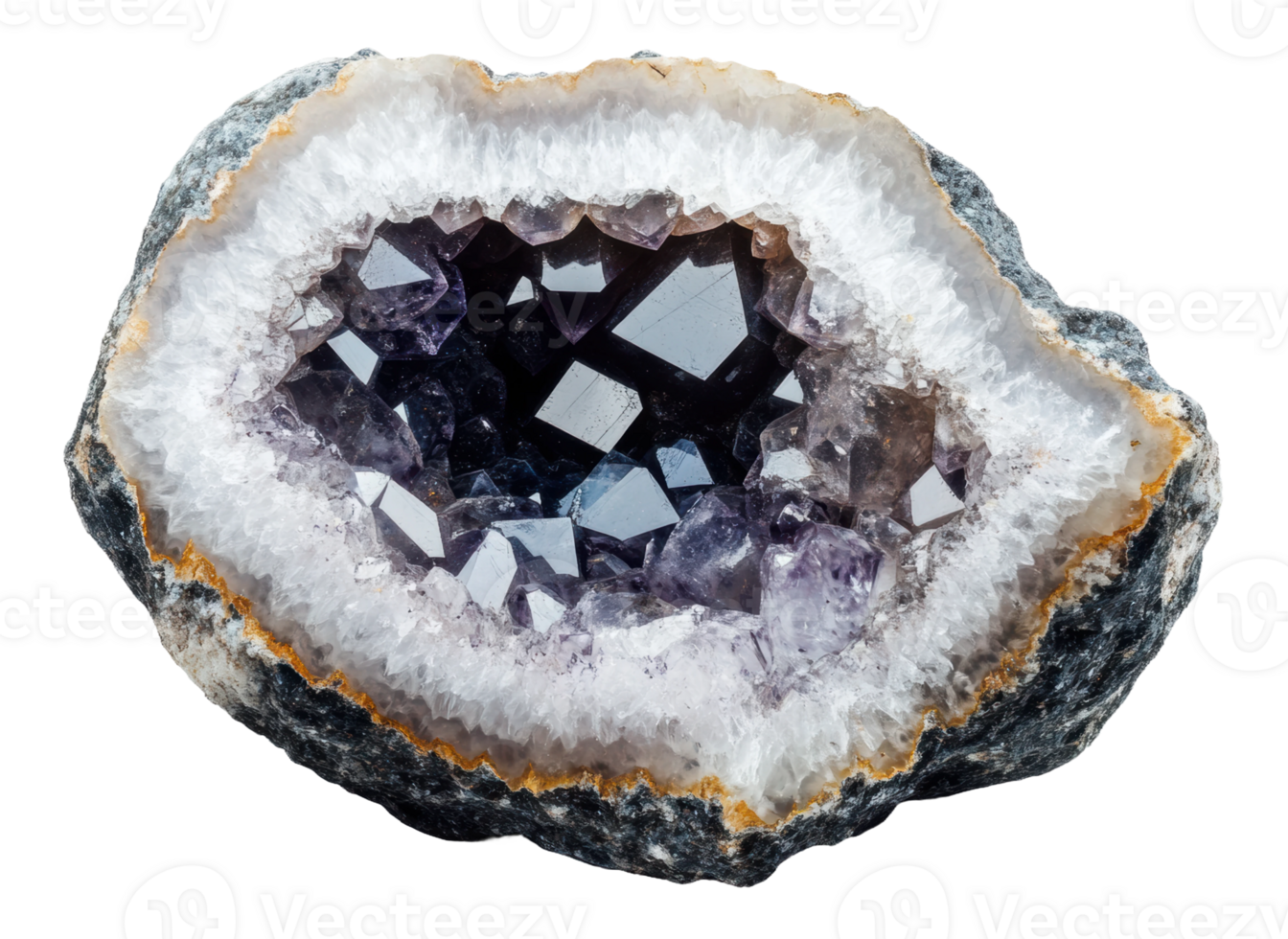 Amethyst geode crystal cluster, cut out - stock . png