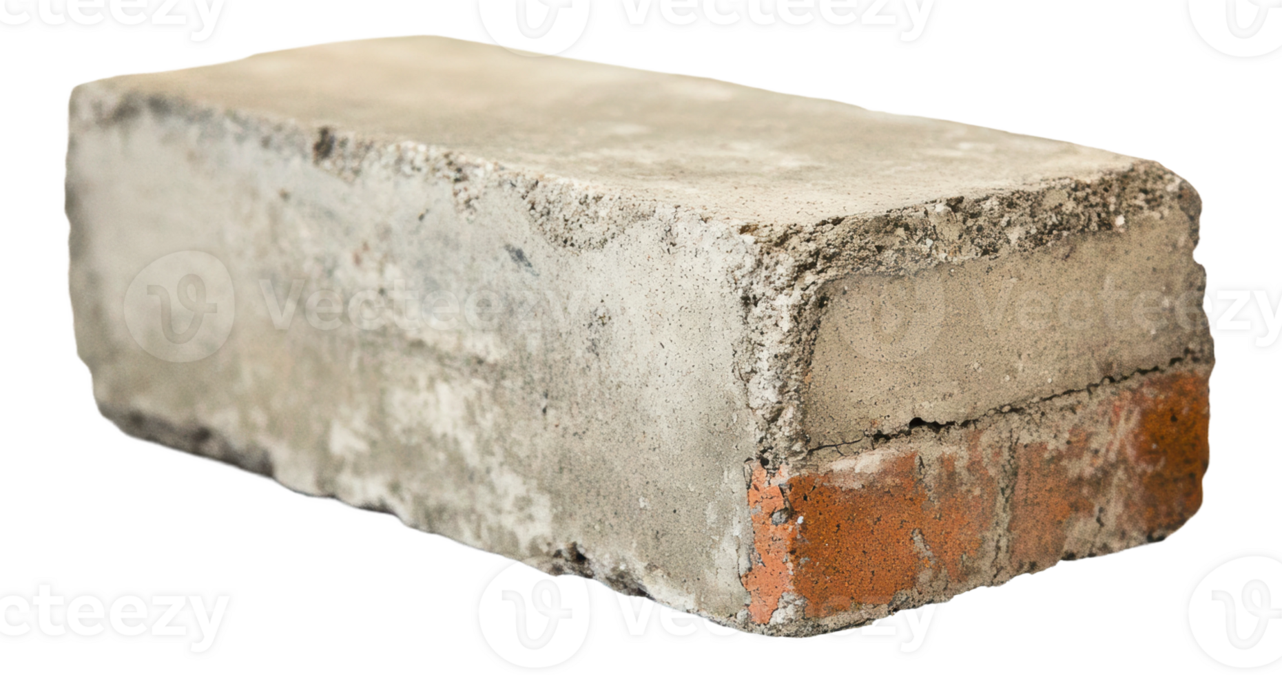Concrete block resting on a flat surface, showcasing its texture and material composition, cut out - stock . png