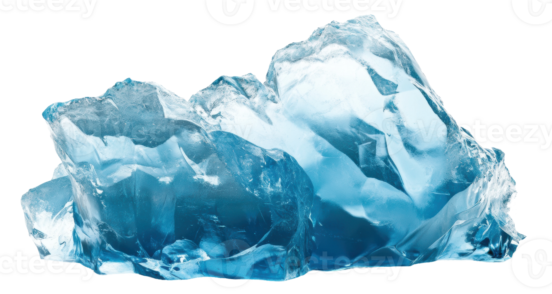 Large blue ice chunks melting, cut out - stock . png