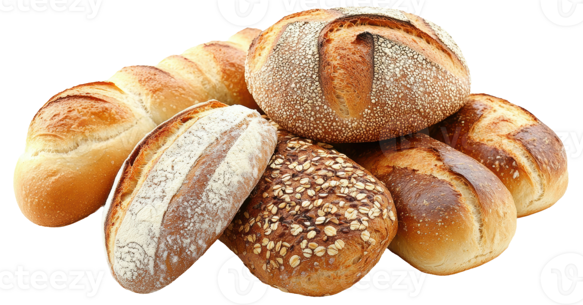 Freshly baked assorted bread rolls, cut out - stock . png