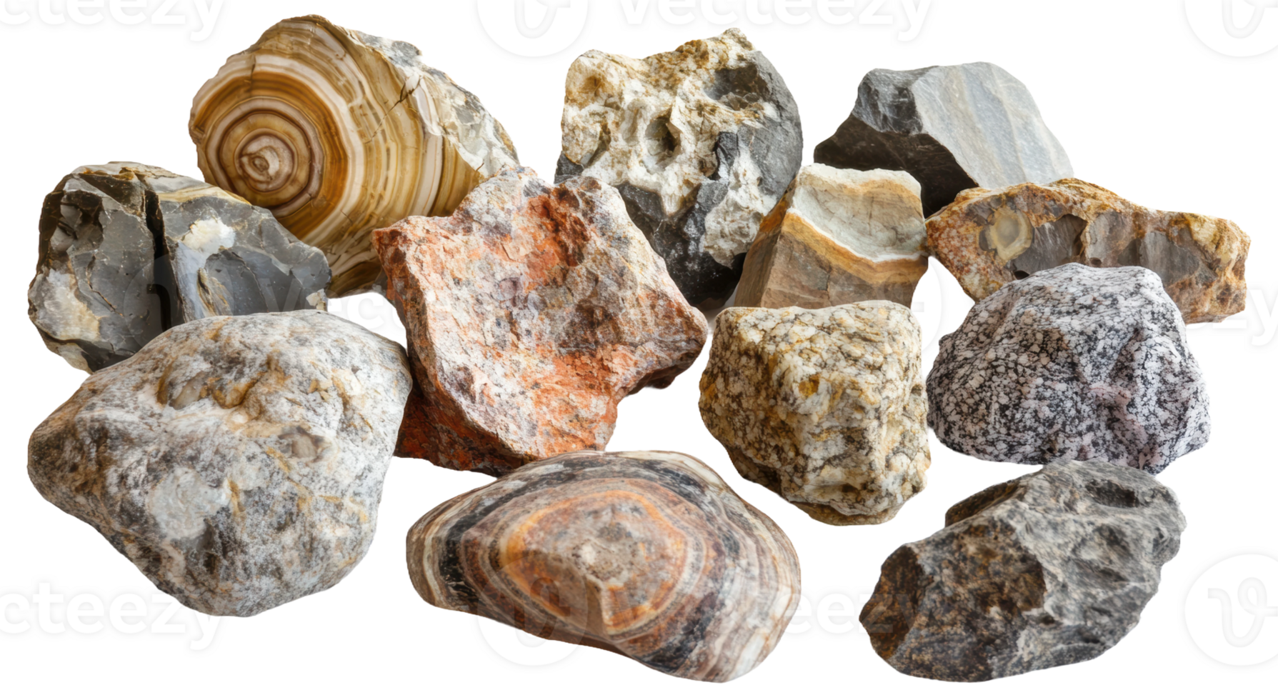 Collection of assorted rocks and minerals, cut out - stock . png