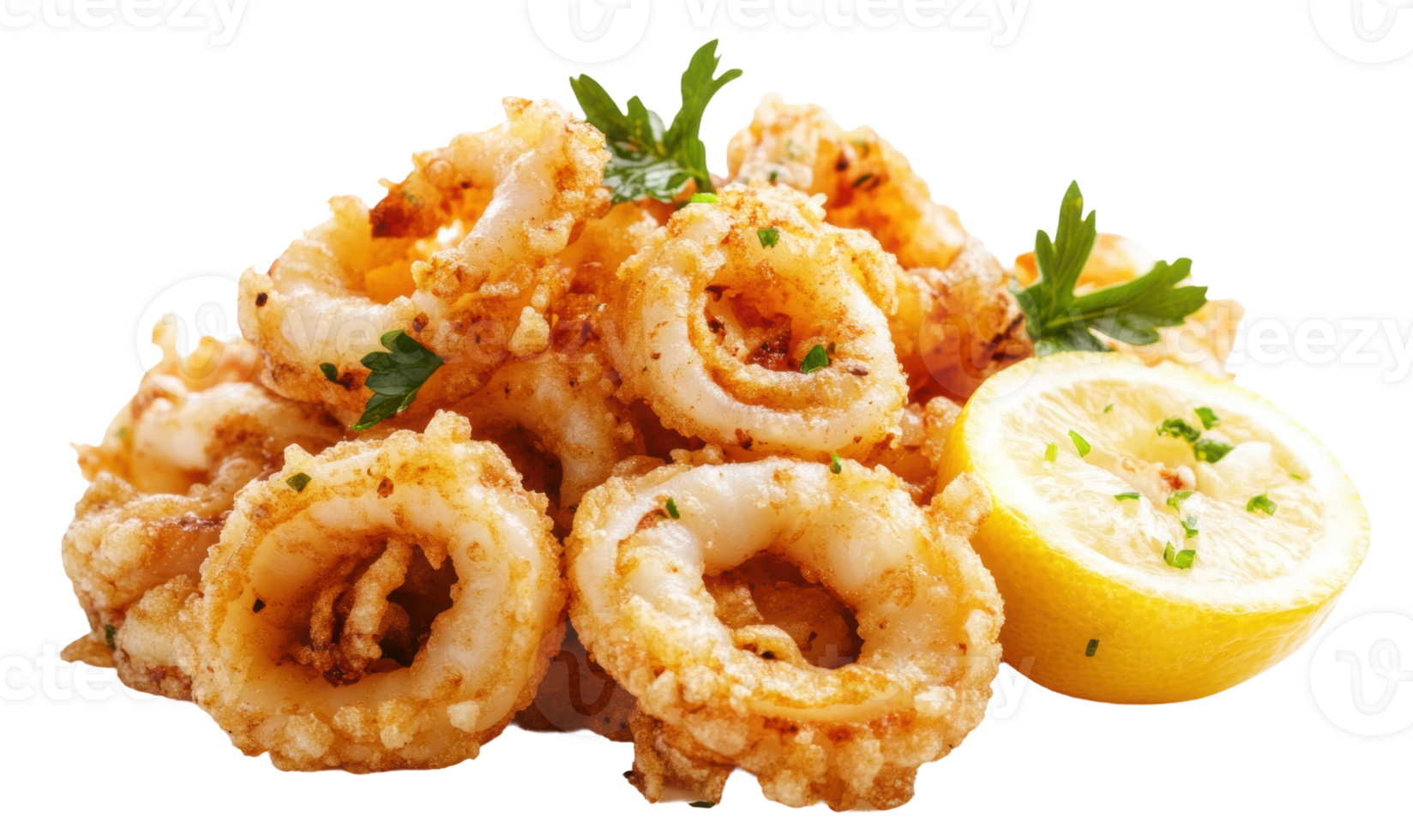 Crispy calamari with lemon, cut out - stock . png