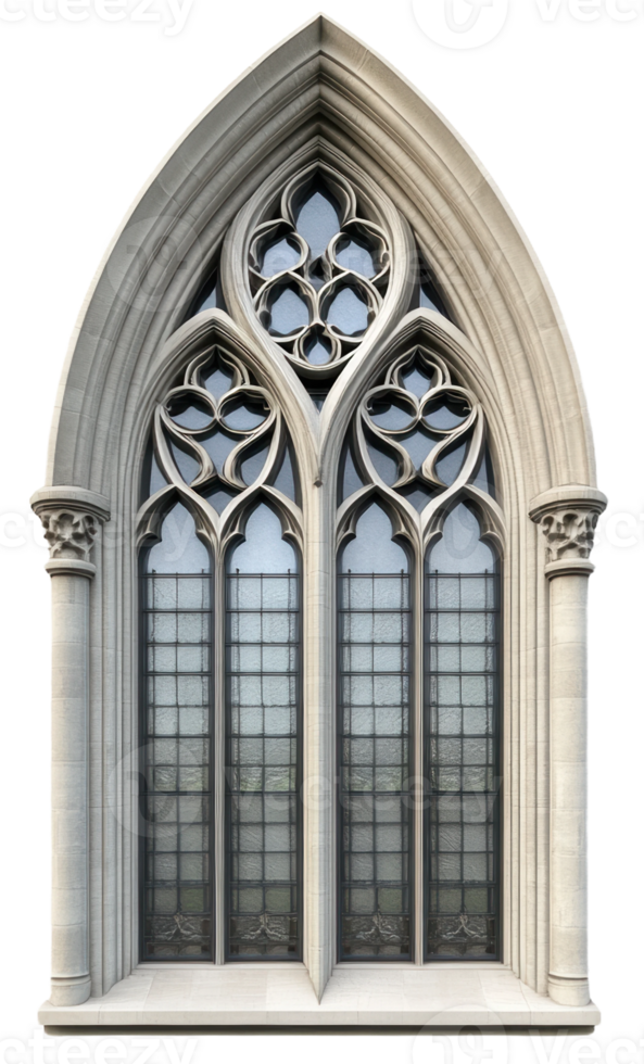Gothic arched window with intricate designs, cut out - stock . png